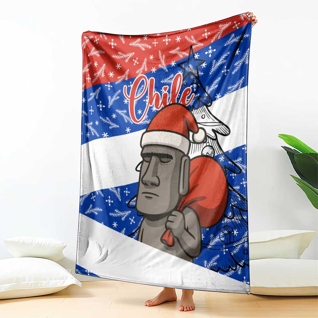 Chile Christmas Blanket with Moai Statues Santa Hats Snowflakes and Flag Colors Design - Wonder Print Shop