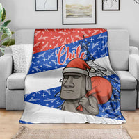Chile Christmas Blanket with Moai Statues Santa Hats Snowflakes and Flag Colors Design - Wonder Print Shop