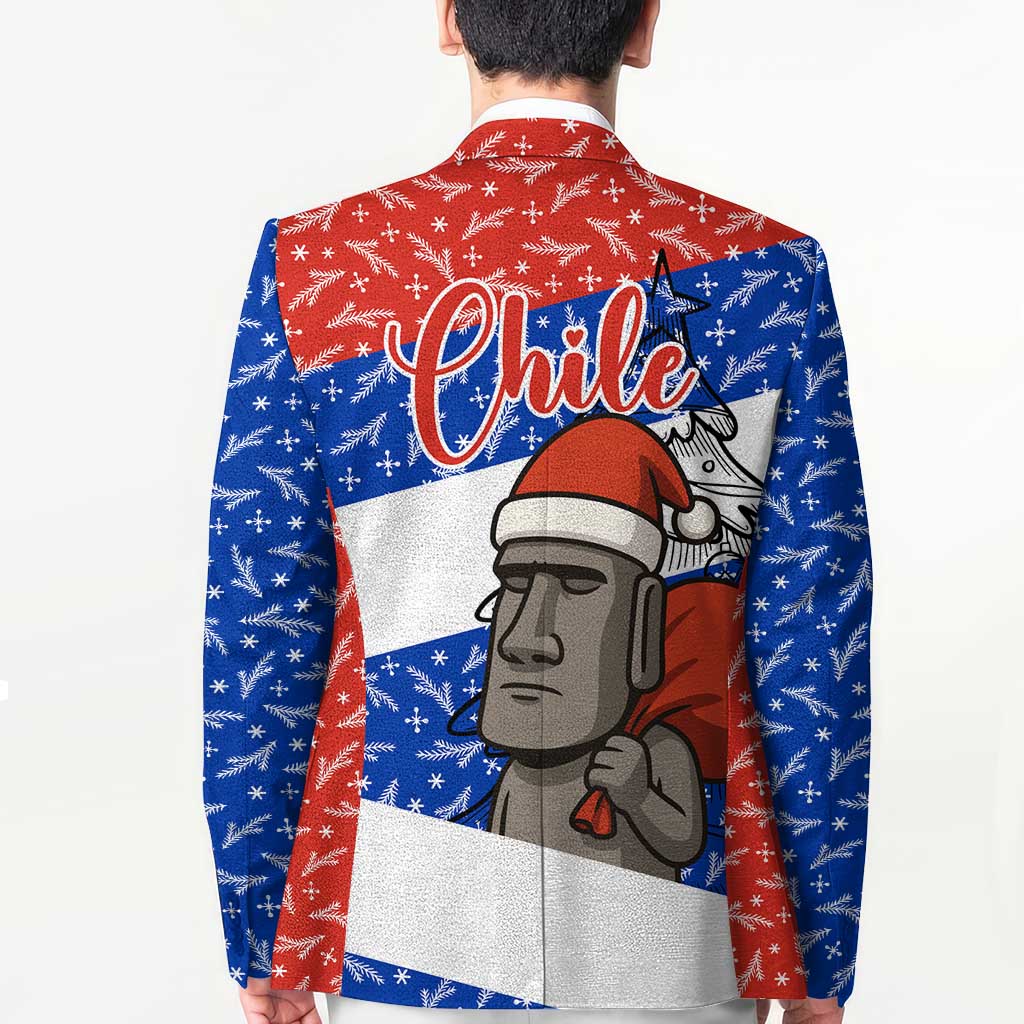 Chile Christmas Blazer with Moai Statues Santa Hats Snowflakes and Flag Colors Design - Wonder Print Shop