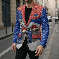 Chile Christmas Blazer with Moai Statues Santa Hats Snowflakes and Flag Colors Design - Wonder Print Shop