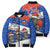 Chile Christmas Bomber Puffer Jacket with Moai Statues Santa Hats Snowflakes and Flag Colors Design - Wonder Print Shop