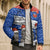 Chile Christmas Bomber Puffer Jacket with Moai Statues Santa Hats Snowflakes and Flag Colors Design - Wonder Print Shop