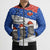 Chile Christmas Bomber Puffer Jacket with Moai Statues Santa Hats Snowflakes and Flag Colors Design - Wonder Print Shop