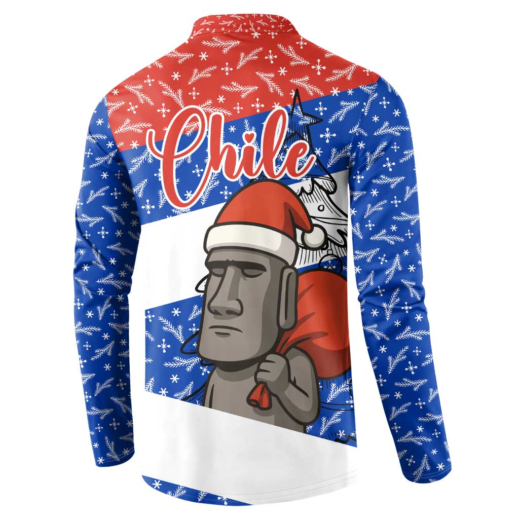 Chile Christmas Button Sweatshirt with Moai Statues Santa Hats Snowflakes and Flag Colors Design - Wonder Print Shop