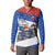 Chile Christmas Button Sweatshirt with Moai Statues Santa Hats Snowflakes and Flag Colors Design - Wonder Print Shop