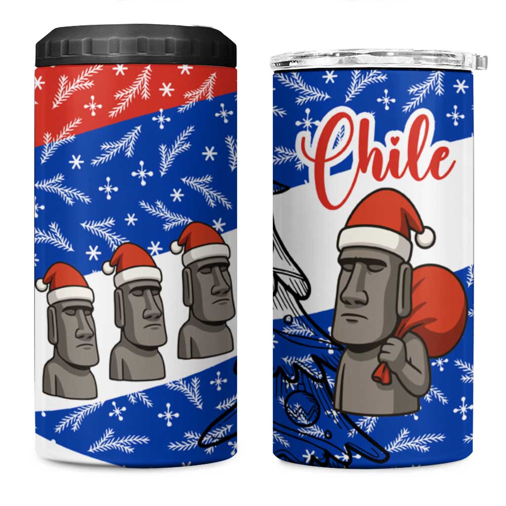 Chile Christmas 4 in 1 Can Cooler Tumbler with Moai Statues Santa Hats Snowflakes and Flag Colors Design - Wonder Print Shop