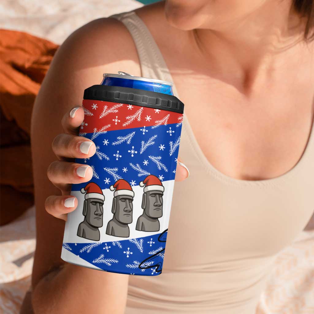 Chile Christmas 4 in 1 Can Cooler Tumbler with Moai Statues Santa Hats Snowflakes and Flag Colors Design - Wonder Print Shop