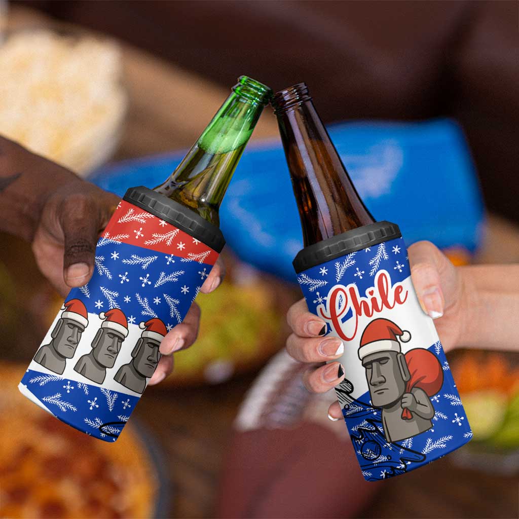 Chile Christmas 4 in 1 Can Cooler Tumbler with Moai Statues Santa Hats Snowflakes and Flag Colors Design - Wonder Print Shop