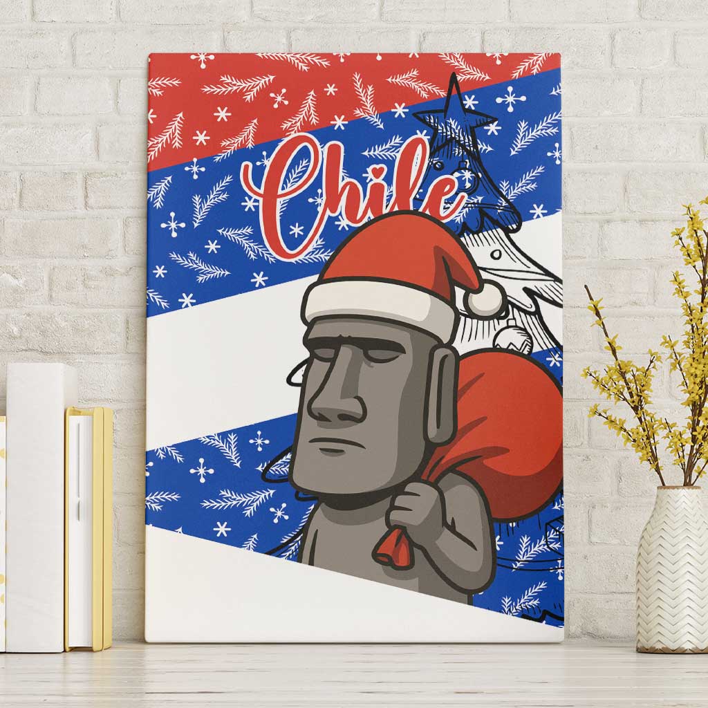 Chile Christmas Canvas Wall Art with Moai Statues Santa Hats Snowflakes and Flag Colors Design - Wonder Print Shop