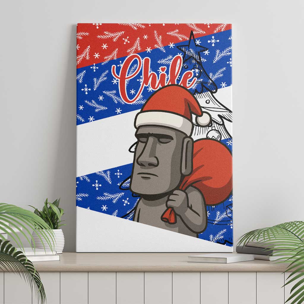 Chile Christmas Canvas Wall Art with Moai Statues Santa Hats Snowflakes and Flag Colors Design - Wonder Print Shop
