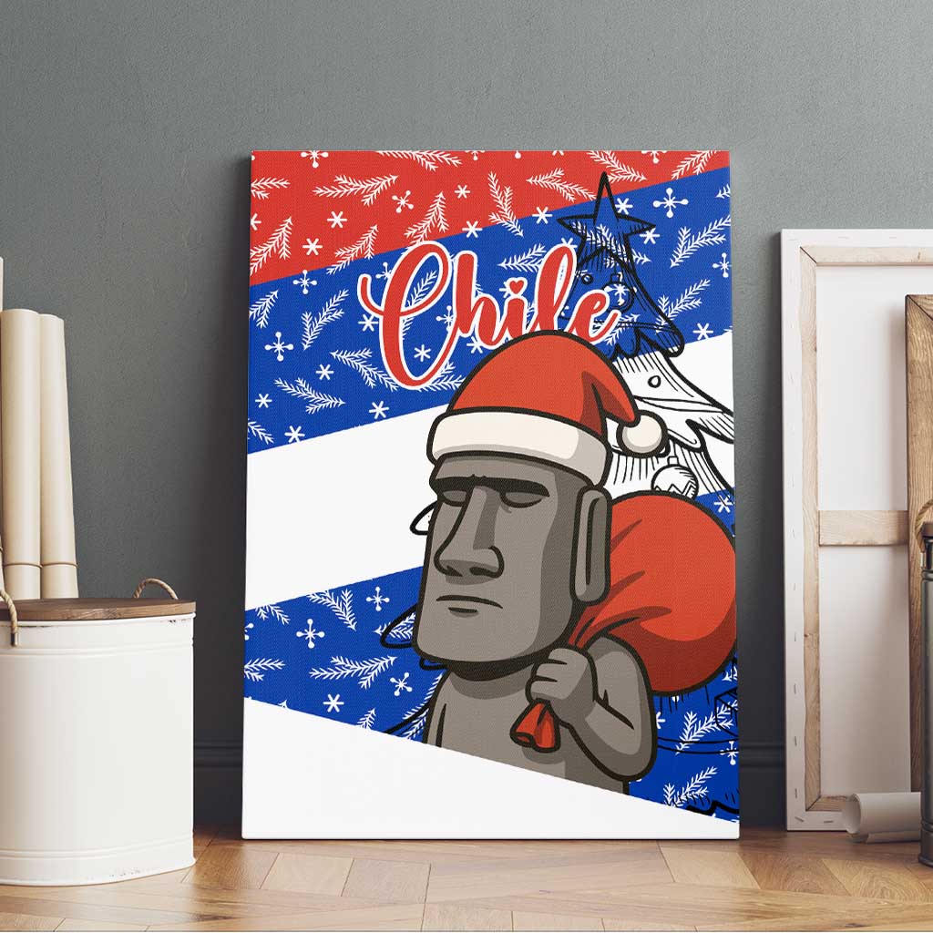 Chile Christmas Canvas Wall Art with Moai Statues Santa Hats Snowflakes and Flag Colors Design - Wonder Print Shop