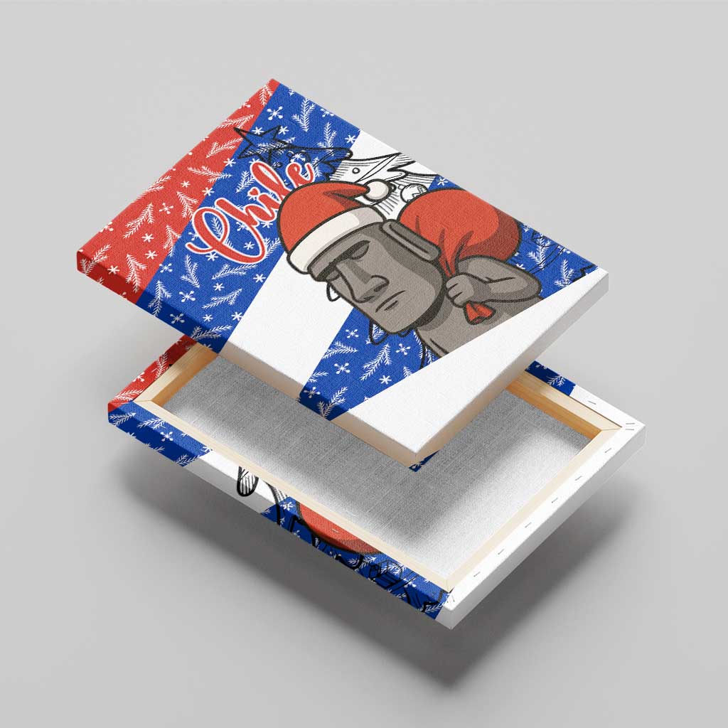 Chile Christmas Canvas Wall Art with Moai Statues Santa Hats Snowflakes and Flag Colors Design - Wonder Print Shop