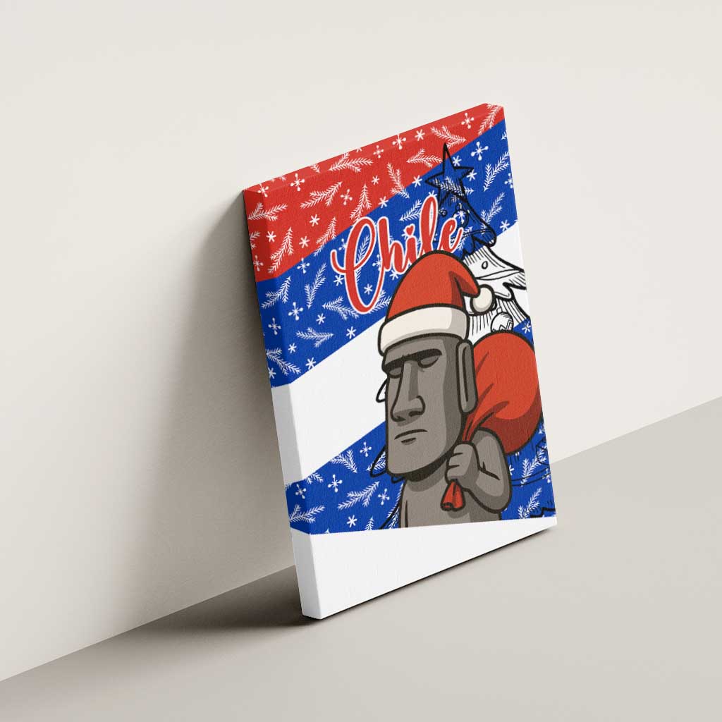 Chile Christmas Canvas Wall Art with Moai Statues Santa Hats Snowflakes and Flag Colors Design - Wonder Print Shop