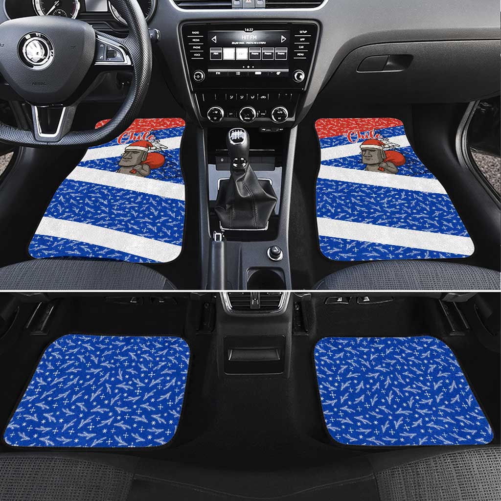 Chile Christmas Car Mats with Moai Statues Santa Hats Snowflakes and Flag Colors Design - Wonder Print Shop