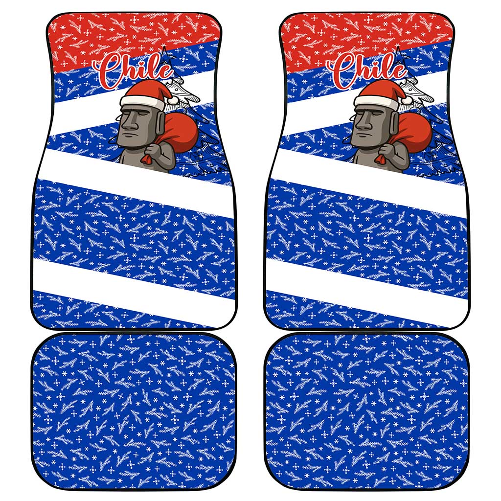 Chile Christmas Car Mats with Moai Statues Santa Hats Snowflakes and Flag Colors Design - Wonder Print Shop
