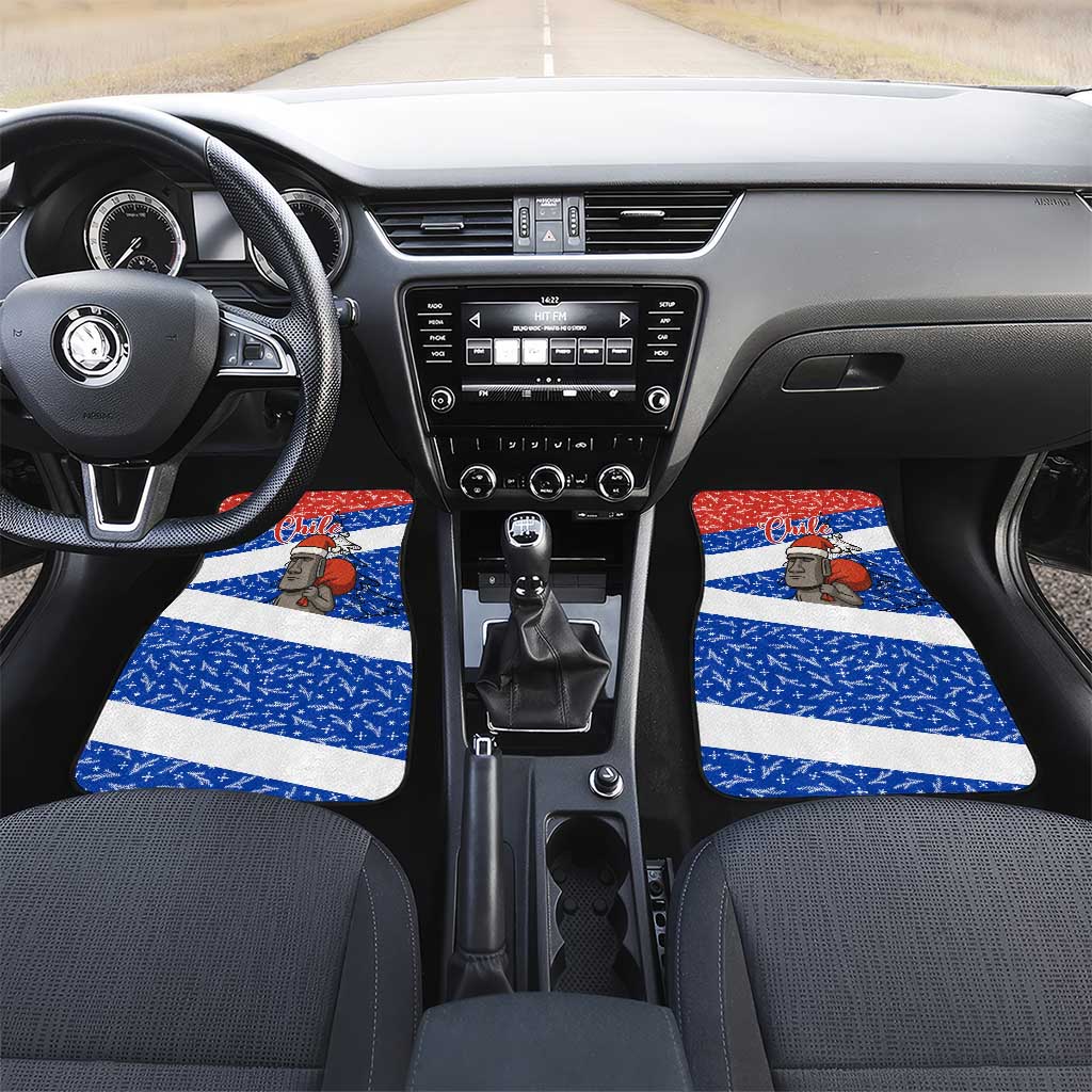 Chile Christmas Car Mats with Moai Statues Santa Hats Snowflakes and Flag Colors Design - Wonder Print Shop