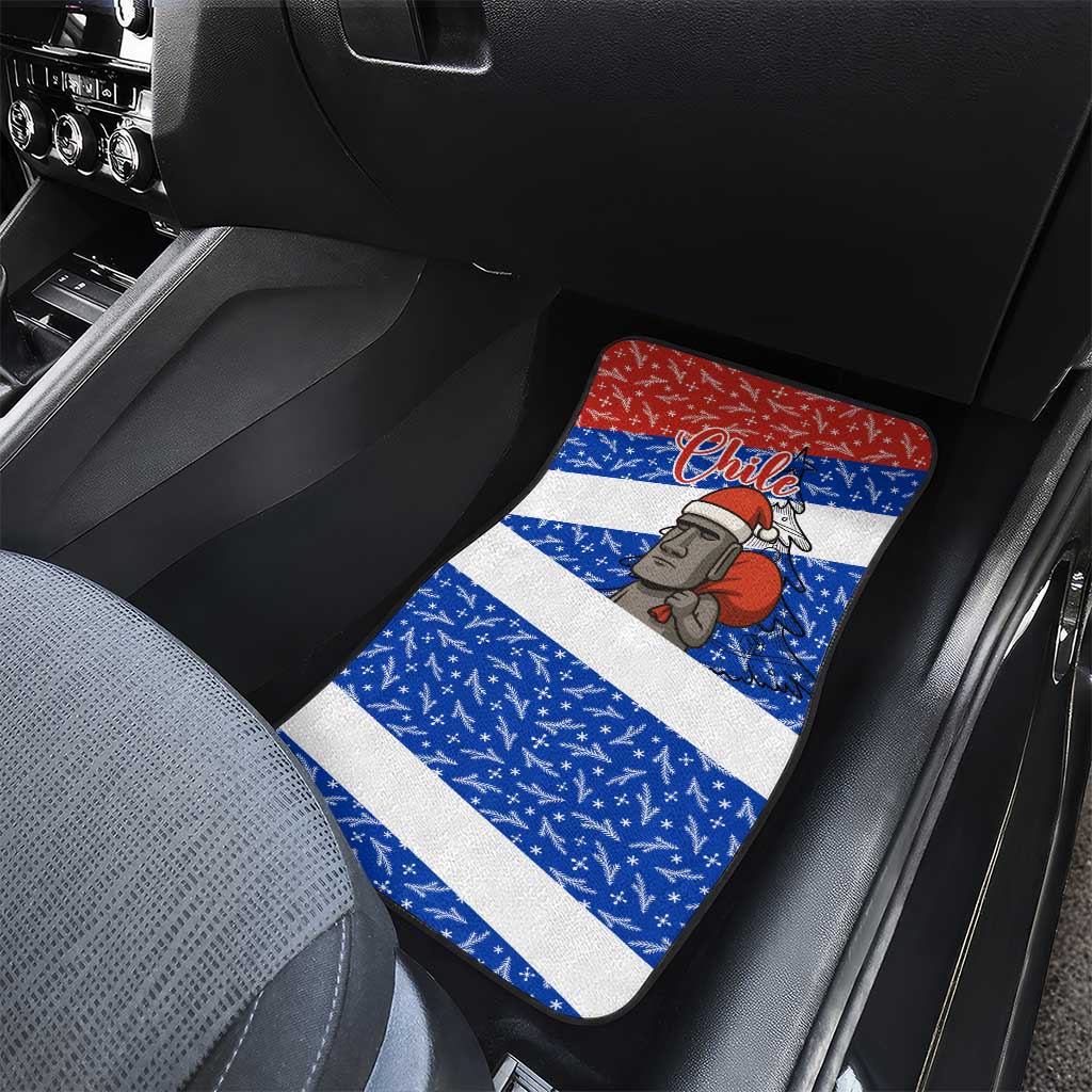 Chile Christmas Car Mats with Moai Statues Santa Hats Snowflakes and Flag Colors Design - Wonder Print Shop