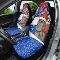 Chile Christmas Car Seat Cover with Moai Statues Santa Hats Snowflakes and Flag Colors Design - Wonder Print Shop