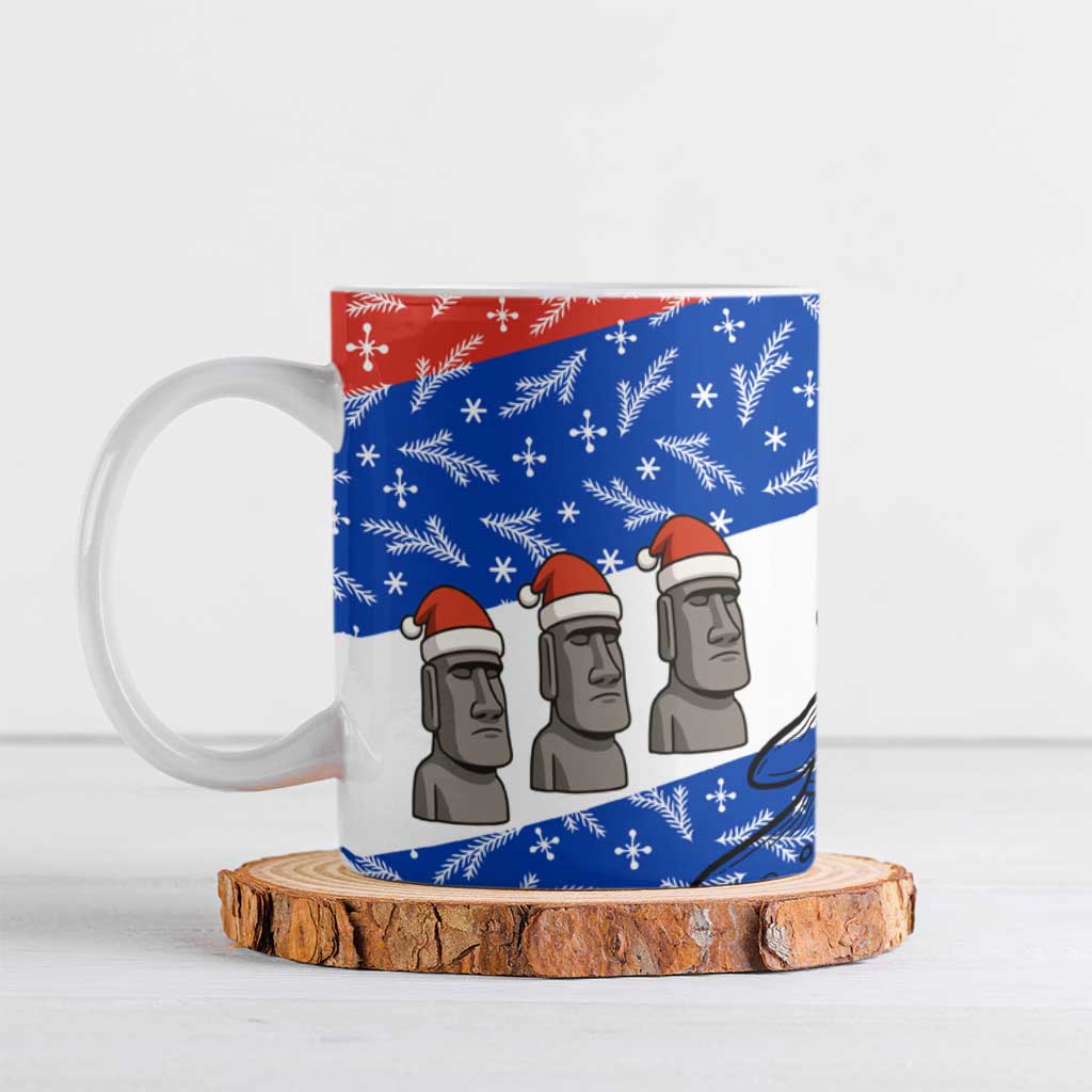 Chile Christmas Ceramic Mug with Moai Statues Santa Hats Snowflakes and Flag Colors Design - Wonder Print Shop