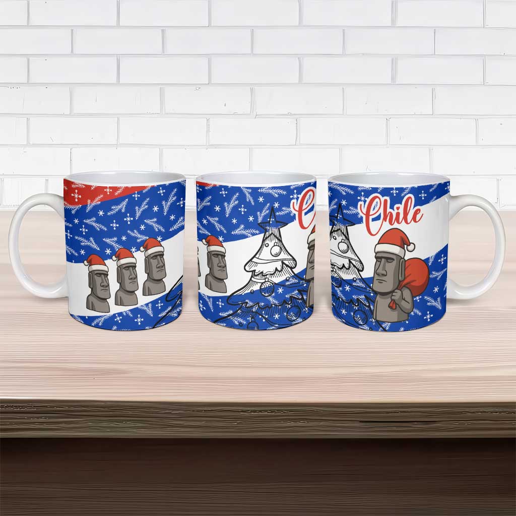 Chile Christmas Ceramic Mug with Moai Statues Santa Hats Snowflakes and Flag Colors Design - Wonder Print Shop
