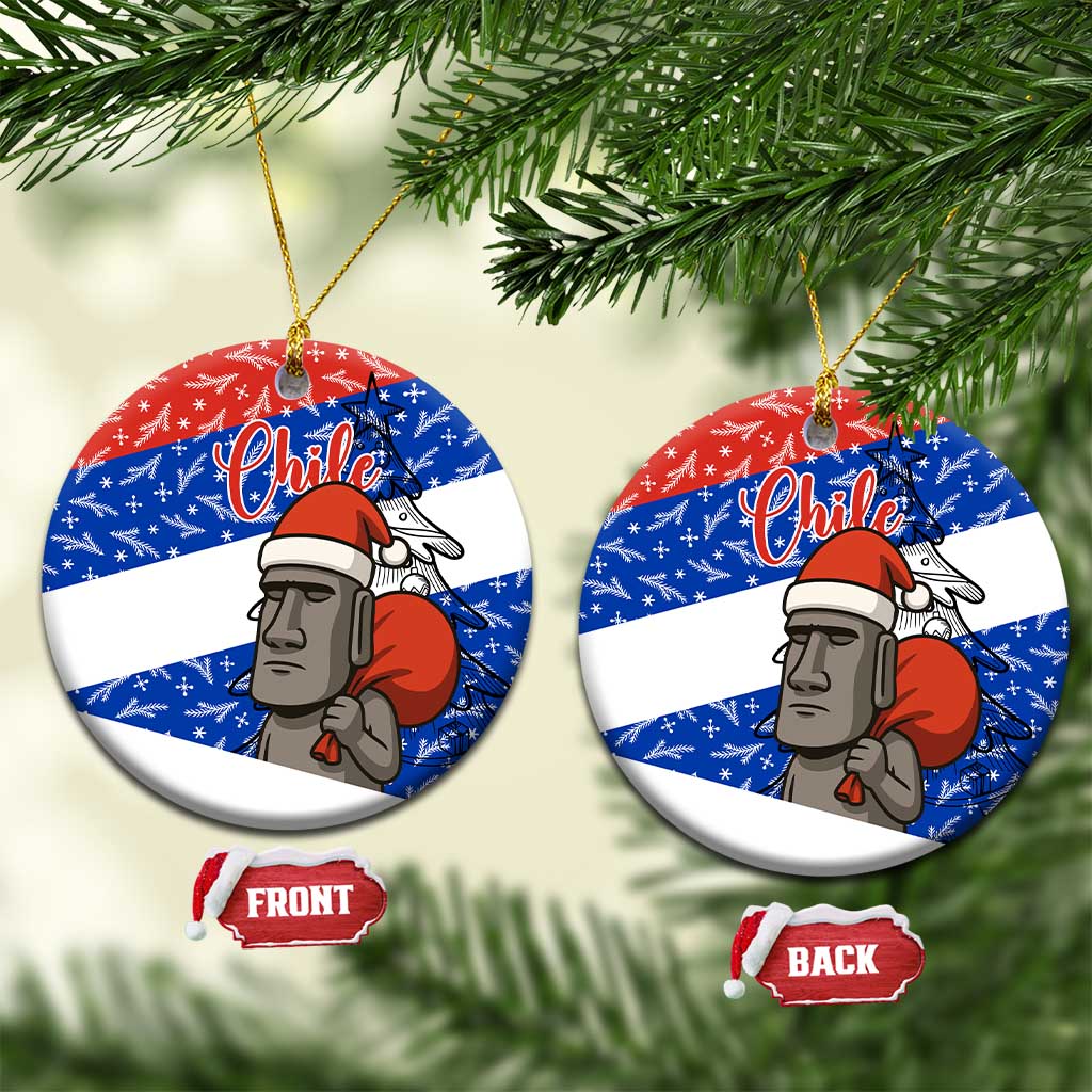 Chile Christmas Ceramic Ornament with Moai Statues Santa Hats Snowflakes and Flag Colors Design - Wonder Print Shop