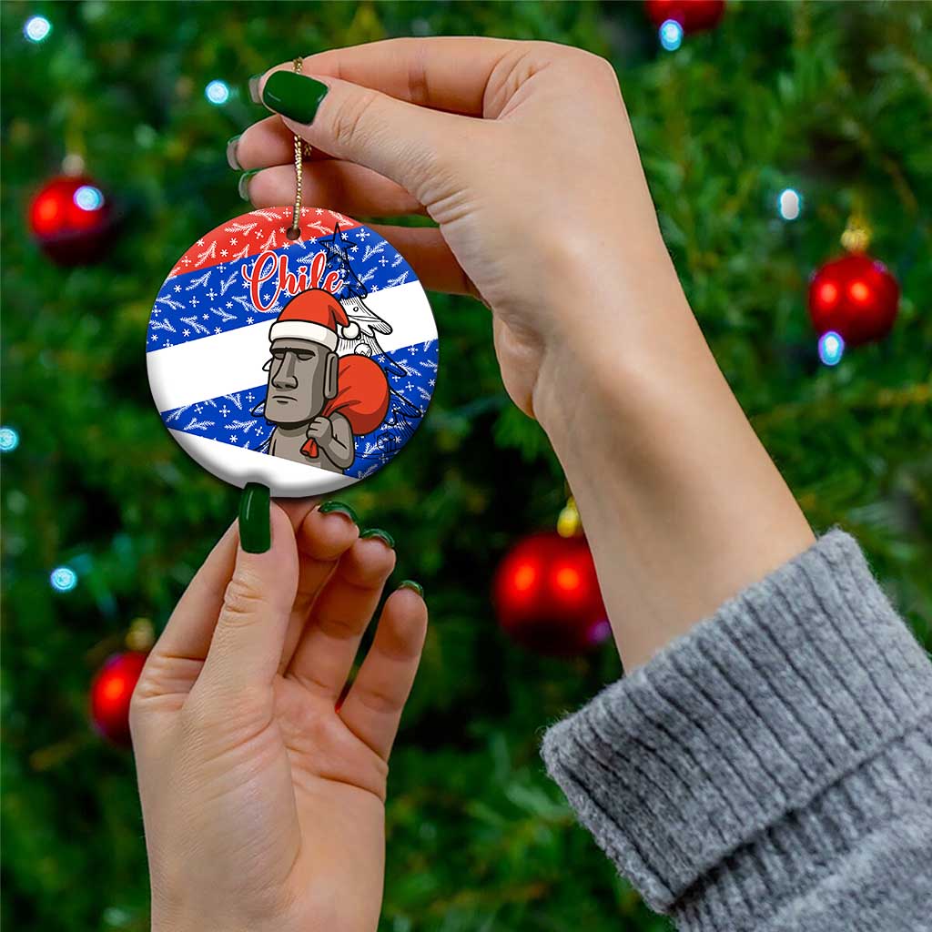 Chile Christmas Ceramic Ornament with Moai Statues Santa Hats Snowflakes and Flag Colors Design - Wonder Print Shop