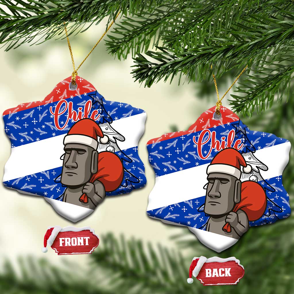 Chile Christmas Ceramic Ornament with Moai Statues Santa Hats Snowflakes and Flag Colors Design - Wonder Print Shop