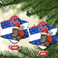 Chile Christmas Ceramic Ornament with Moai Statues Santa Hats Snowflakes and Flag Colors Design - Wonder Print Shop