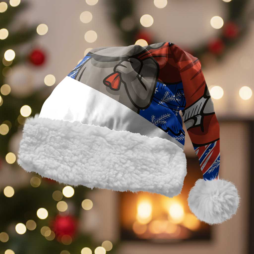 Chile Christmas Santa Hat with Moai Statues Santa Hats Snowflakes and Flag Colors Design - Wonder Print Shop