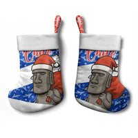 Chile Christmas Stocking with Moai Statues Santa Hats Snowflakes and Flag Colors Design - Wonder Print Shop