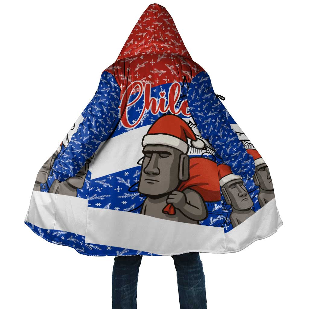 Chile Christmas Cloak with Moai Statues Santa Hats Snowflakes and Flag Colors Design - Wonder Print Shop