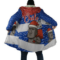 Chile Christmas Cloak with Moai Statues Santa Hats Snowflakes and Flag Colors Design - Wonder Print Shop