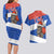 Chile Christmas Couples Matching Long Sleeve Bodycon Dress and Hawaiian Shirt with Moai Statues Santa Hats Snowflakes and Flag Colors Design - Wonder Print Shop