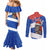 Chile Christmas Couples Matching Mermaid Dress and Long Sleeve Button Shirt with Moai Statues Santa Hats Snowflakes and Flag Colors Design - Wonder Print Shop