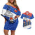 Chile Christmas Couples Matching Off Shoulder Short Dress and Hawaiian Shirt with Moai Statues Santa Hats Snowflakes and Flag Colors Design - Wonder Print Shop