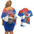 Chile Christmas Couples Matching Off Shoulder Short Dress and Hawaiian Shirt with Moai Statues Santa Hats Snowflakes and Flag Colors Design - Wonder Print Shop