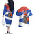 Chile Christmas Couples Matching Off The Shoulder Long Sleeve Dress and Hawaiian Shirt with Moai Statues Santa Hats Snowflakes and Flag Colors Design - Wonder Print Shop