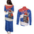 Chile Christmas Couples Matching Puletasi and Long Sleeve Button Shirt with Moai Statues Santa Hats Snowflakes and Flag Colors Design - Wonder Print Shop