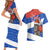 Chile Christmas Couples Matching Short Sleeve Bodycon Dress and Hawaiian Shirt with Moai Statues Santa Hats Snowflakes and Flag Colors Design - Wonder Print Shop
