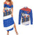 Chile Christmas Couples Matching Summer Maxi Dress and Long Sleeve Button Shirt with Moai Statues Santa Hats Snowflakes and Flag Colors Design - Wonder Print Shop