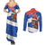 Chile Christmas Couples Matching Summer Maxi Dress and Long Sleeve Button Shirt with Moai Statues Santa Hats Snowflakes and Flag Colors Design - Wonder Print Shop
