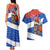 Chile Christmas Couples Matching Tank Maxi Dress and Hawaiian Shirt with Moai Statues Santa Hats Snowflakes and Flag Colors Design - Wonder Print Shop