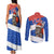Chile Christmas Couples Matching Tank Maxi Dress and Long Sleeve Button Shirt with Moai Statues Santa Hats Snowflakes and Flag Colors Design - Wonder Print Shop