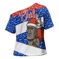 Chile Christmas Cross Shoulder Shirt with Moai Statues Santa Hats Snowflakes and Flag Colors Design - Wonder Print Shop