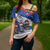 Chile Christmas Cross Shoulder Shirt with Moai Statues Santa Hats Snowflakes and Flag Colors Design - Wonder Print Shop
