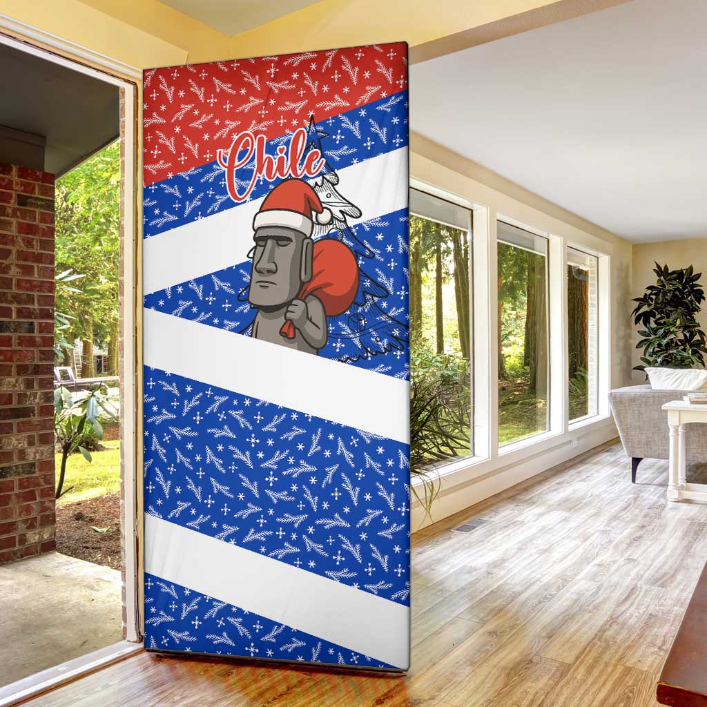 Chile Christmas Door Cover with Moai Statues Santa Hats Snowflakes and Flag Colors Design - Wonder Print Shop