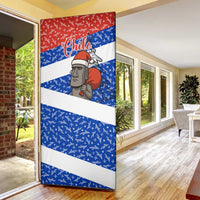 Chile Christmas Door Cover with Moai Statues Santa Hats Snowflakes and Flag Colors Design - Wonder Print Shop