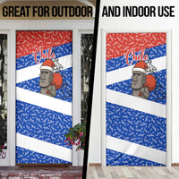 Chile Christmas Door Cover with Moai Statues Santa Hats Snowflakes and Flag Colors Design - Wonder Print Shop