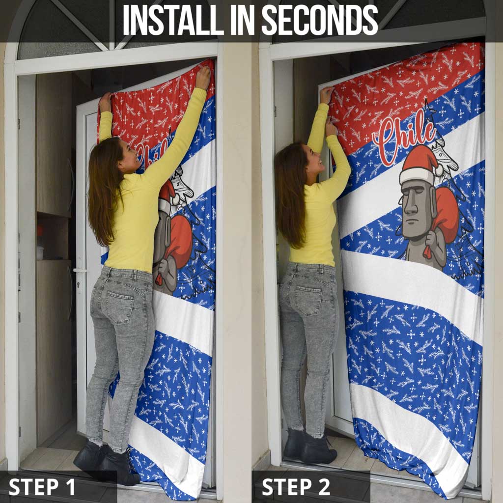 Chile Christmas Door Cover with Moai Statues Santa Hats Snowflakes and Flag Colors Design - Wonder Print Shop