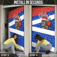 Chile Christmas Door Cover with Moai Statues Santa Hats Snowflakes and Flag Colors Design - Wonder Print Shop